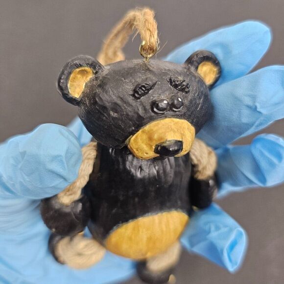 Vintage Bert Anderson Christmas Bear Ornament 2002 Dangling Folk‎ Art Jute Rope - Picture 13 of 16
